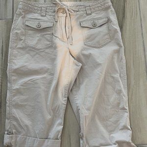 Style & Co 14 tan khaki crop pants pockets drawstring